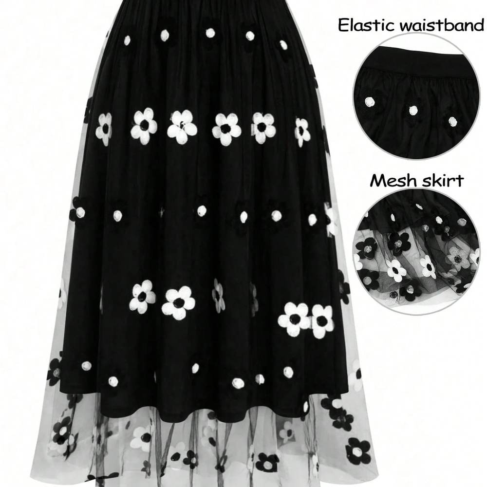 Black and White Floral Maxi Skirt